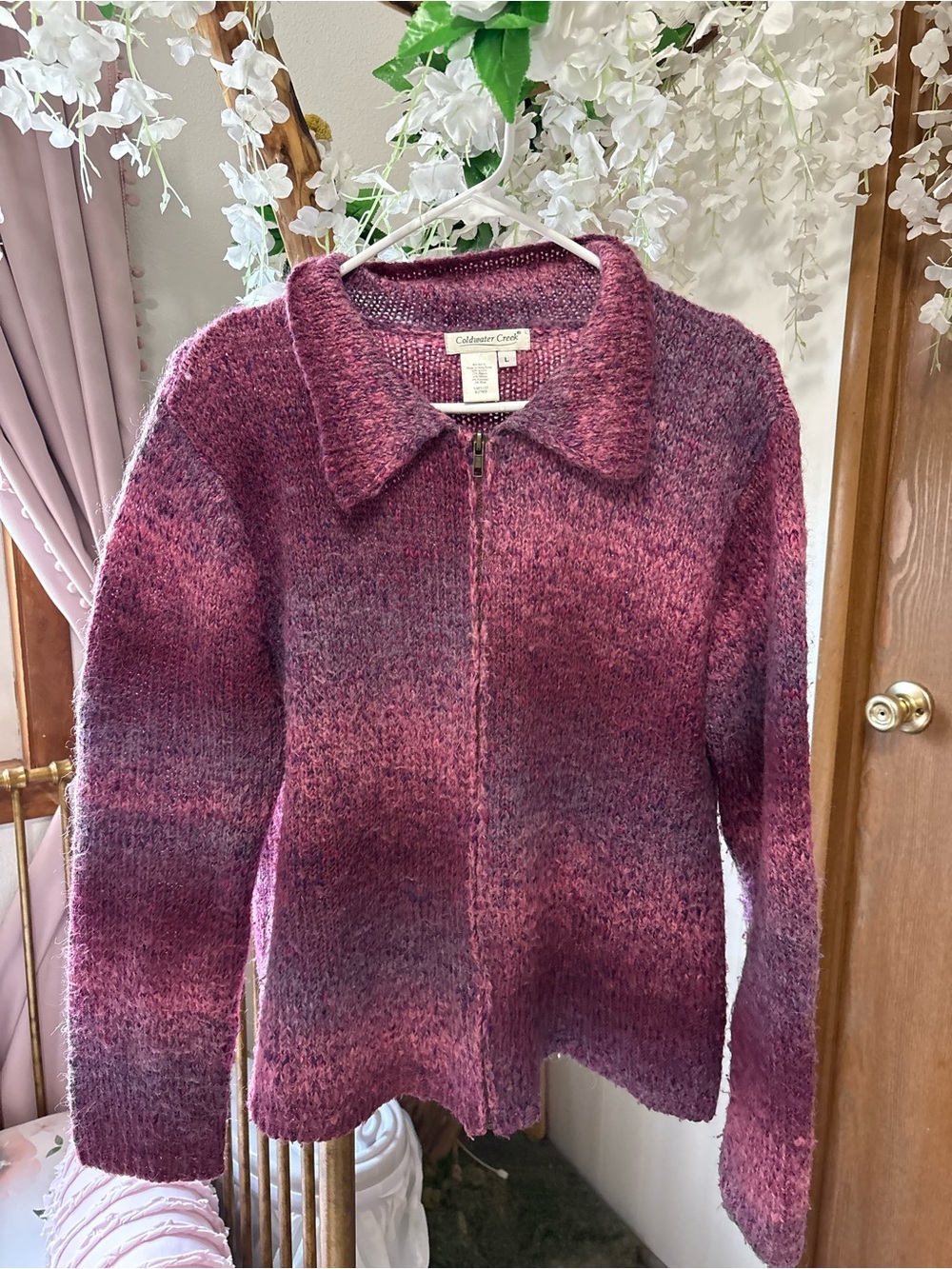 Vintage Coldwater Creek Marled Plum Zip-Front Sweater Cardigan 🩷